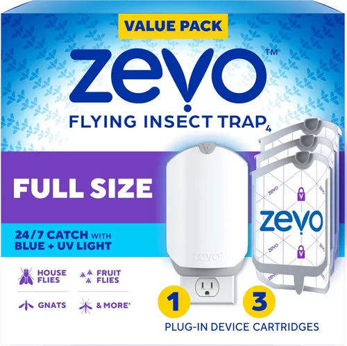 Miniatura 10 de Trampa para Insectos Voladores y Cartucho Zevo - Trampa para Moscas Enchufable y Atrapa Insectos de Interior para Jejenes, Moscas Domésticas
