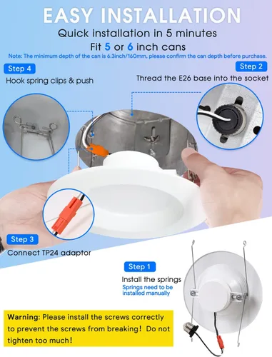Miniatura 6 de Energetic - Lata de iluminación LED empotrable de 5/6 pulgadas, luz empotrable regulable, 12 W = 150 W, blanco cálido 3000 K, 1000 lm, clasificación