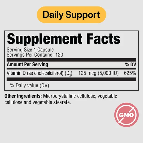 Miniatura 2 de PureFormulas Vitamina D3 5,000 UI 125 mcg - Suplemento de vitamina D pura para la formación saludable de huesos, dientes, salud cardiovascular