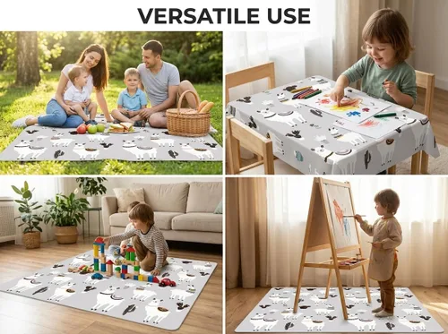 Miniatura 7 de Tapete de salpicaduras para bebé debajo de la silla alta, tapete de salpicaduras de 51 x 51 pulgadas, tapete impermeable y lavable, protector