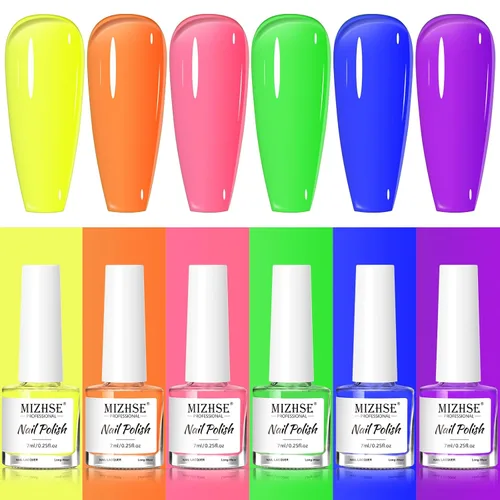 Miniatura 8 de MIZHSE Juego de esmaltes de uñas de secado rápido, esmalte de uñas de colores brillantes, esmalte de uñas regular sin gel, amarillo, verde, morado