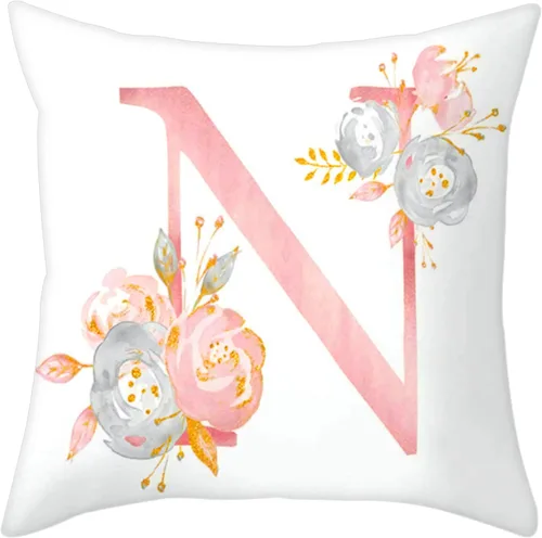 Miniatura 15 de Fundas de Almohada Decorativas del Alfabeto, Fundas de Cojín con Letras ABC y Flores, Fundas de Cojín Cuadradas de 18 x 18 Pulgadas, Protectores