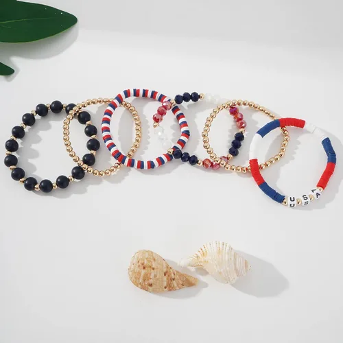 Miniatura 3 de Colorido juego de pulseras de cuentas de arcilla Heishi para mujer, apilables, disco de vinilo, polímero con cuentas, pulseras elásticas preppy