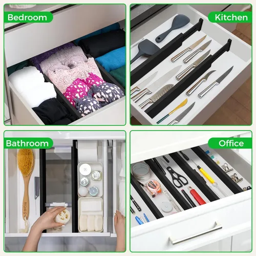 Miniatura 4 de Paquete de 4 separadores de cajones de cocina de bambú de 2.6 pulgadas de alto, ajustables de 12 a 17 pulgadas, separadores de cajones expandibles