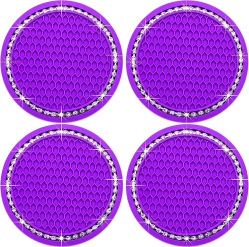 Miniatura 15 de 4 posavasos con brillantes para portavasos, 2.75 pulgadas, insertos para portavasos de auto, silicona suave antideslizante a prueba de golpes, Negro
