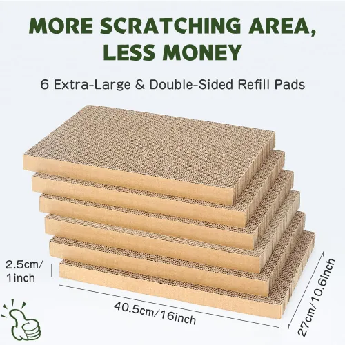 Miniatura 2 de Paquete de 6 almohadillas para arañazos para gatos con caja, rascador de cartón para gatos de interior, tabla de rascar reversible con cama