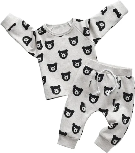 Miniatura 20 de Ropa de bebé niño niño manga larga con estampado de oso + pantalones deportivos