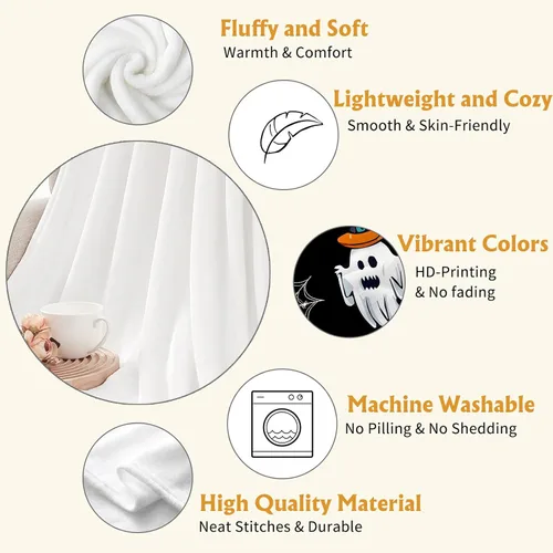 Miniatura 3 de YeeJu Manta de Halloween con diseño de calabaza y gato negro, manta de bebé pequeña para regazo, bebé, bebé, cuna, carriola, acogedora, suave