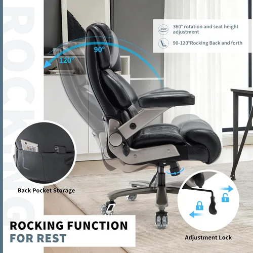 Miniatura 8 de Silla de oficina grande y alta, 700 libras, silla ejecutiva de escritorio grande con respaldo alto y brazos abatibles 3D, soporte lumbar ajustable