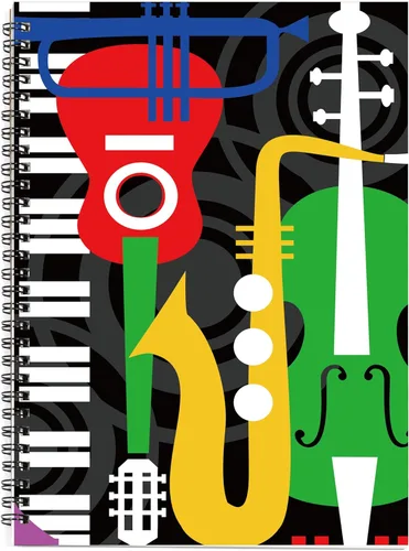 Miniatura 20 de Cuaderno con hojas en blanco para música, composición, manuscrito, con diseño de teclado de piano, 50 hojas, 26 x 19 cm., negro (Black Piano)