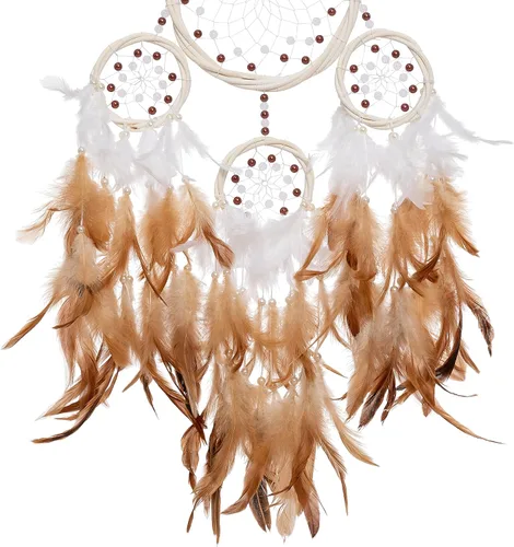 Miniatura 2 de Atrapasueños grandes de ratán, pluma de gallo marrón con perla de lujo, multianillo, atrapasueños hecho a mano para dormitorio, atrapasueños