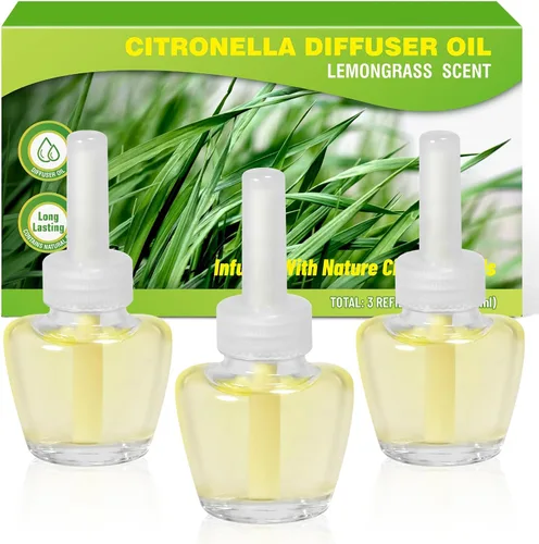 Citronella - Recambios de ambientador enchufable, fragancia de hierba de limón, aceites esenciales y perfumados para el hogar y el baño, interior y