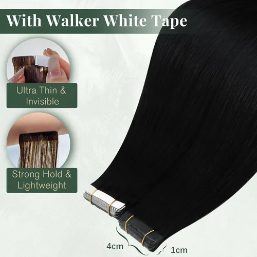 Miniatura 3 de Ugeat Extensiones de cabello humano con cinta invisible, extensiones de cabello negro con cinta, extensiones de cabello humano negro azabache