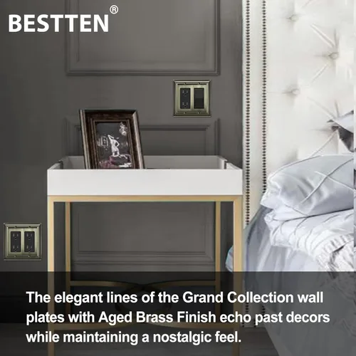 Miniatura 5 de BESTTEN - Placa de pared decorativa de metal de aleación de zinc de latón envejecido de 2 bandas, decoración de la colección Grand, cubierta