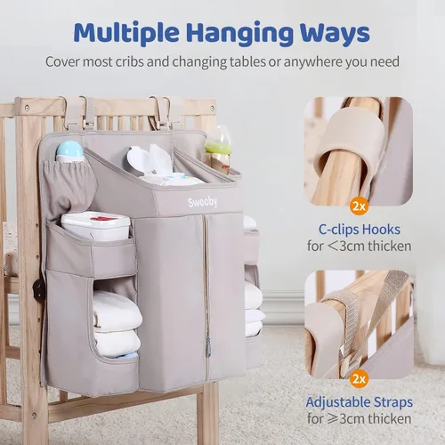 Miniatura 5 de Sweeby Organizador de pañales para cambiador y cuna, apilador de pañales para guardería, organizador colgante para artículos esenciales del bebé