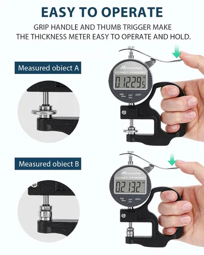 Miniatura 3 de Medidor de espesor digital Mxmoonfree 0.000-0.500 in/0.5inch 0.000 in de alta resolución Micrometer flat contact plates, 28mm throat depth