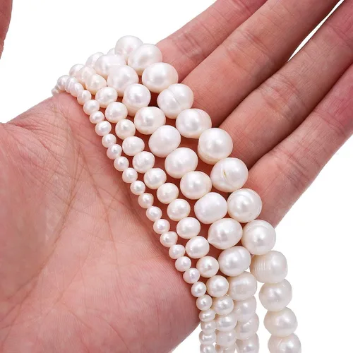 Miniatura 3 de BEADIA Cuentas de perlas naturales de papa, de 0.236 a 0.276 pulgadas, color blanco, cultivadas en agua dulce, cuentas de piedras preciosas sueltas
