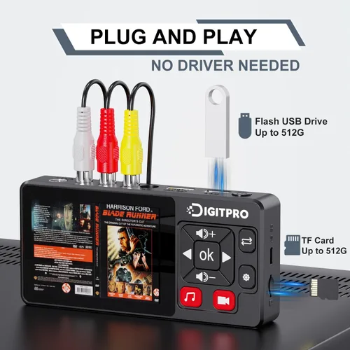 Miniatura 9 de Convertidor VHS a Digital 2.0, video HD a grabadora de convertidor digital con control remoto, convertir grabación de audio de video analógico