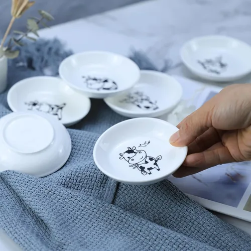 Miniatura 3 de Divertidos platos de cerámica con diseño de vaca y pájaro de caricatura, platos de condimentos, cuencos de sushi y soja, platos de aperitivo, platos