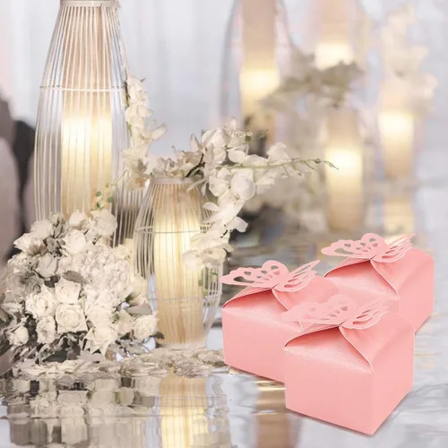 Miniatura 6 de Kslong 50 cajas de regalo de mariposa rosa para niña, baby shower, mariposa, caja de caramelos, decoración de fiesta, boda, cumpleaños, pequeñas