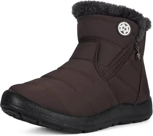 Miniatura 25 de Eagsouni Botas de nieve para mujer, botines de invierno para mujer, con forro de piel cálida, botines gruesos con cremallera, zapatos planos