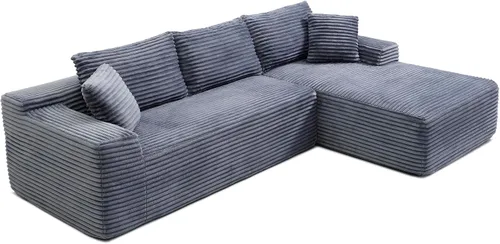 Miniatura 33 de Sofá seccional sin costuras de 108" en forma de L para sala de estar, cómodo sofá de corduroy con chaise, amplios reposabrazos, asiento profundo