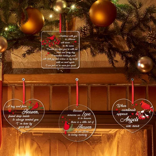 Miniatura 2 de Red Cardinal - Adornos conmemorativos acrílicos transparentes, regalos de Navidad en el cielo y condolencias por la pérdida de un ser querido