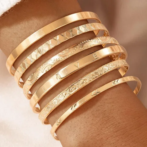 Miniatura 2 de FUTIMELY Stackable Gold Cuff Bracelets Bangle for Woemn,Boho Retro Grace Temperament Wide Face Bracelet Sets,Totem Embossing Love Charm Bracelet