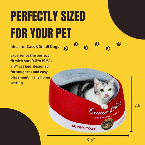 Miniatura 3 de PECHVINO Cama para gatos en forma de lata con funda de privacidad, cómodo cojín para gatos y perros pequeños