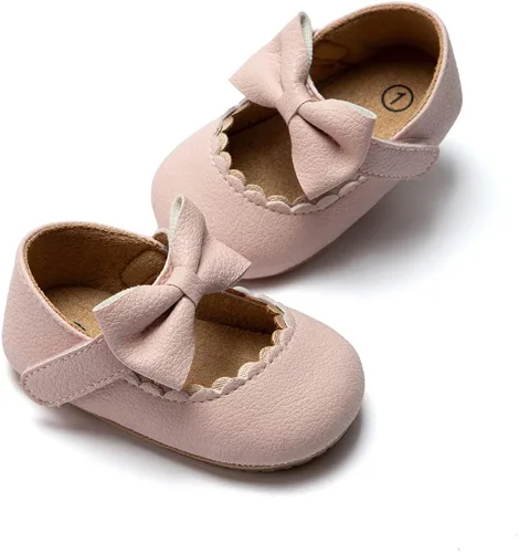 Meckior - Zapatos bajos y livianos para bebés estilo Mary Jane con suela suave y lazo decorativo para vestidos de princesa o bodas para niñas que