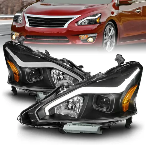 AmeriLite Juego de faros delanteros cuadrados negros para Nissan Altima de 4 puertas sedán 2013-2015, lado del pasajero y del conductor