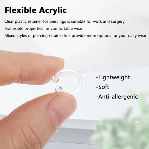 Miniatura 3 de Lusofie Paquete de 48 retenedores de perforación transparentes, retenedores de plástico flexible sin BPA para labio/nariz, ceja/ombligo, seguro