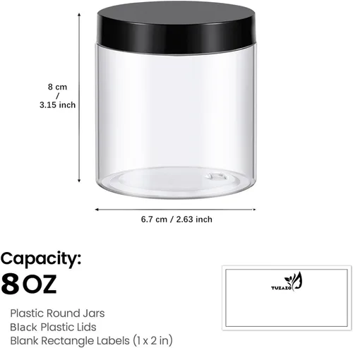 Miniatura 2 de TUZAZO Tarros de plástico de 8 onzas con tapas sin BPA, recipientes vacíos redondos transparentes para cosméticos, tarros de plástico para loción
