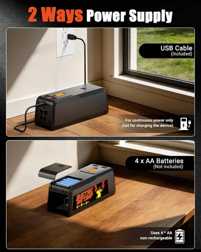 Miniatura 5 de Trampa eléctrica para ratas para el hogar, choque de alta potencia, diseño higiénico sin tacto, eliminador de roedores seguro y silencioso