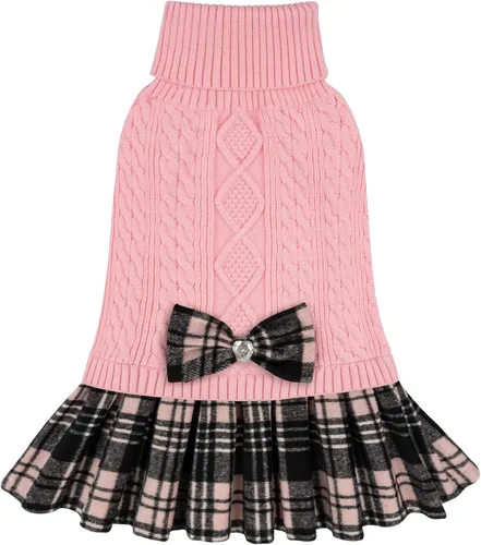 Miniatura 23 de KYEESE Suéter de punto grueso para perro, vestido de suéter para mascotas con corbatín, abrigos elásticos para mascotas, suéter suave para perros