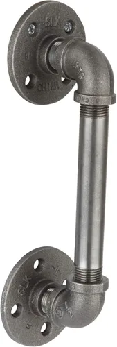 Manija de puerta de granero industrial rústica, 6 pulgadas, accesorios de hierro gris de acero industrial auténtico, bridas y tubos para puertas