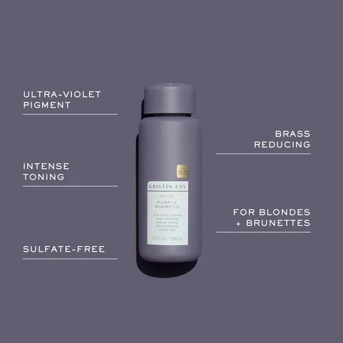 Miniatura 4 de Kristin Ess Juego de champú y acondicionador de cabello morado para rubio, moreno, plateado + cabello gris, anti latón + tonos amarillos, seguro
