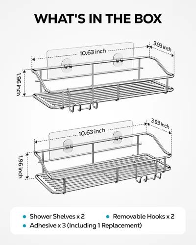 Miniatura 6 de Nieifi - Estante adhesivo para ducha con estantes de almacenamiento sin perforación de acero inoxidable con ganchos para baño, lavabo, aseo
