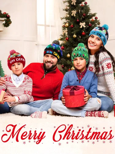Miniatura 4 de 4 piezas LED Navidad Beanie Hat Led Light Up Christmas Hat Knit Christmas Cap con 6 luces, Multicolorido