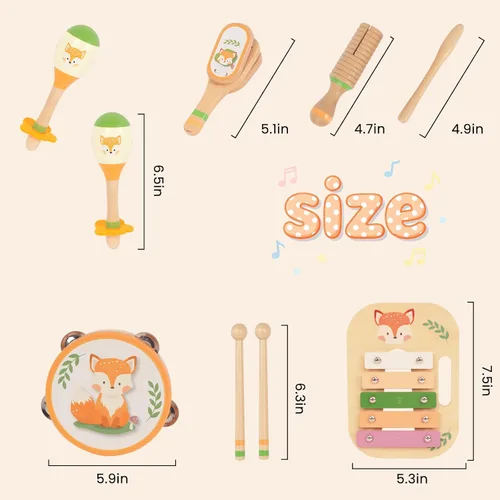 Miniatura 2 de Juego de instrumentos musicales de madera para niños pequeños, instrumentos de percusión de madera natural, juego de regalo de xilófono para niñas