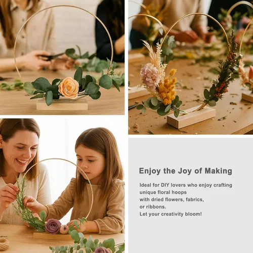 Miniatura 4 de Paquete de 12 aros florales con soporte y luces LED de hadas de 10 pulgadas, anillos de metal para centros de mesa de bricolaje, decoraciones