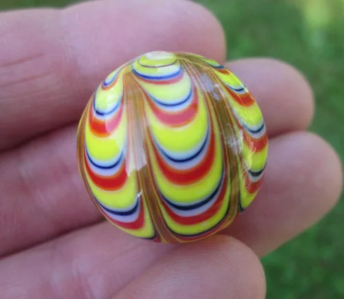 ~0.984 in RAZZAMATAZZ Arte hecho a mano de cristal mármol amarillo/rojo/negro rayas patrón diseño grande 1" tirador