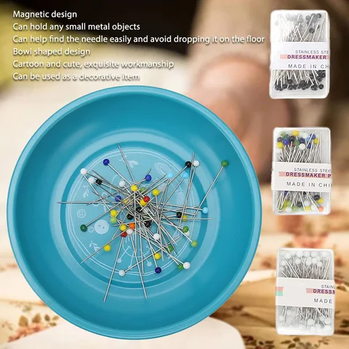 Miniatura 4 de BFYDOAA Plato magnético con 150 agujas de cuentas, cojín de costura magnético redondo, soporte magnético para agujas de coser, pasadores de presión