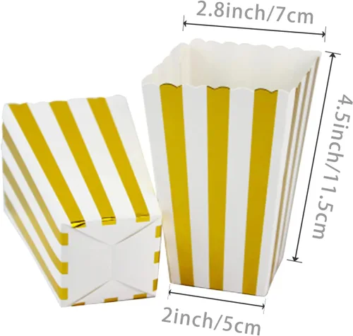 Miniatura 2 de Lamantery 24 cajas de palomitas de maíz con rayas doradas, caja de papel de regalo de regalo de cumpleaños, suministros de cartón para dulces