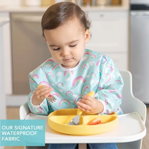 Miniatura 3 de Bumkins - Babero con mangas para niña o niño, bebé y niño pequeño de 6 a 24 meses, imprescindible para comer, alimentación, suministros de destete