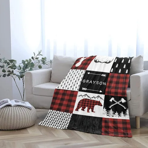 Miniatura 4 de Manta de bebé personalizable para niños, bosque, manta de bebé personalizada con nombre Swadding, mantas para bebés recién nacidos, regalos Oso rojo
