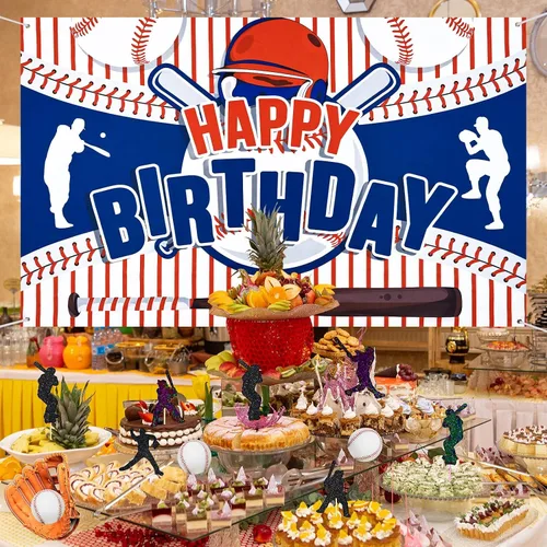 Miniatura 2 de Decoraciones de fiesta de béisbol con texto en inglés «Happy Birthday» para niños, adolescentes – Cartel grande con temática deportiva