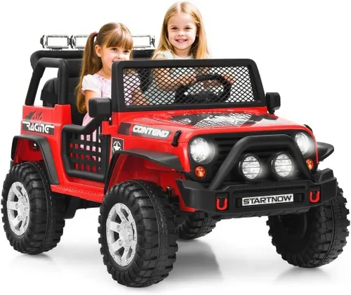 Miniatura 9 de OLAKIDS Camión de paseo para niños, vehículo eléctrico de 2 plazas de 12 V con control remoto, auto de juguete alimentado por batería para niños