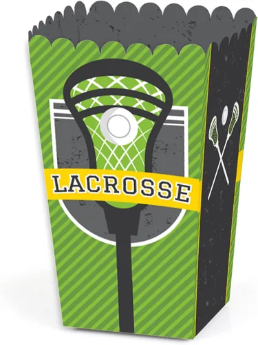 Big Dot of Happiness Lax to The Max - Lacrosse - Cajas de palomitas de maíz para fiestas - Juego de 12