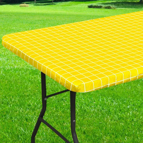 Miniatura 26 de Mantel redondo de vinilo de 36 a 44 pulgadas, mantel elástico impermeable con reverso de franela, mantel de plástico para picnic, campamento, al Café